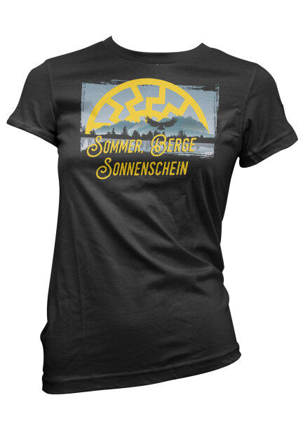 Sommer Berge Sonnenschein Damen Tshirt Schwarz-XXL