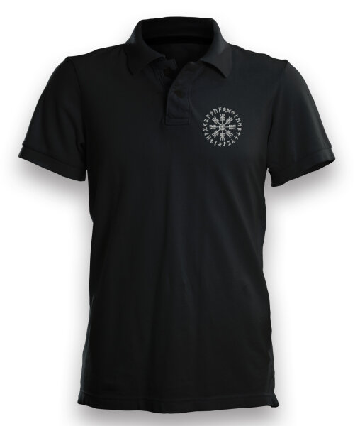 Vegvisir Wikingerkompass  im Runenkreis bestickt Herren Poloshirt Wikinger Vikings XXL