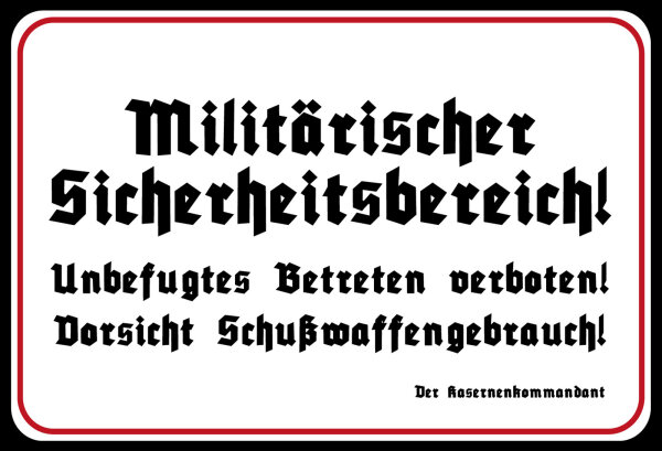 Blechschild - Sicherheitsbereich - historisch